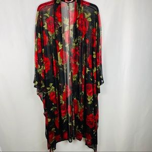 Rainbow Rose Pattern Plus Size Kimono